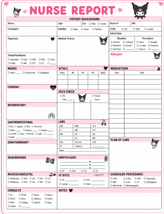 Kuromi Cozy Report Sheet