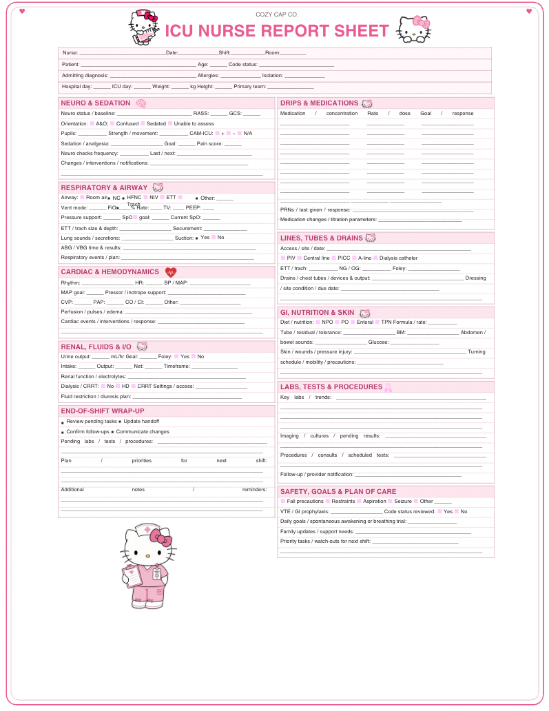 ICU HK Cozy Report Sheet